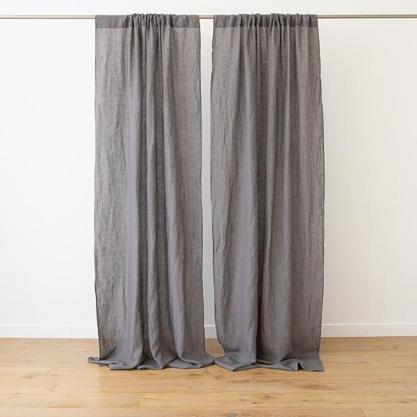 Linenme Steel Grey Stone Washed Linen Rod Pocket Curtain Panel