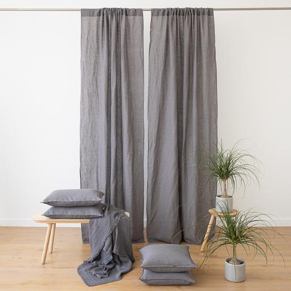 linenme Steel Grey Stone Washed Linen Rod Pocket Curtain Panel