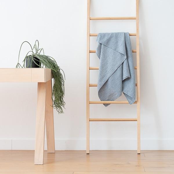 Linenme Stone Blue Linen Cotton Bath Towel Wafer Washed