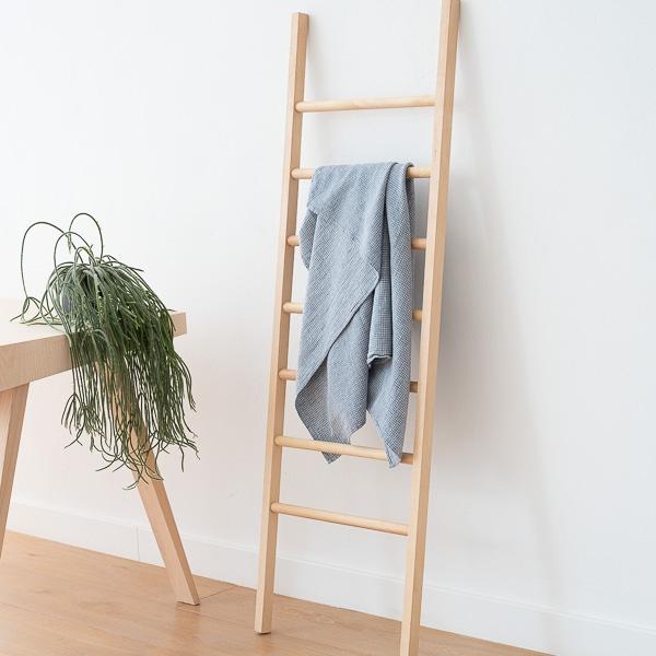 Linenme Stone Blue Linen Cotton Bath Towel Wafer Washed