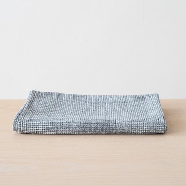 linenme Stone Blue Linen Cotton Bath Towel Wafer Washed