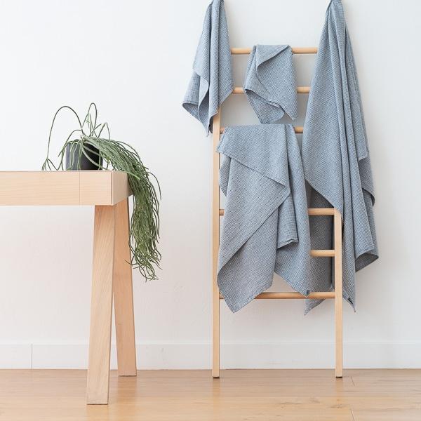 Linenme Stone Blue Linen Cotton Bath Towels Set Wafer Washed