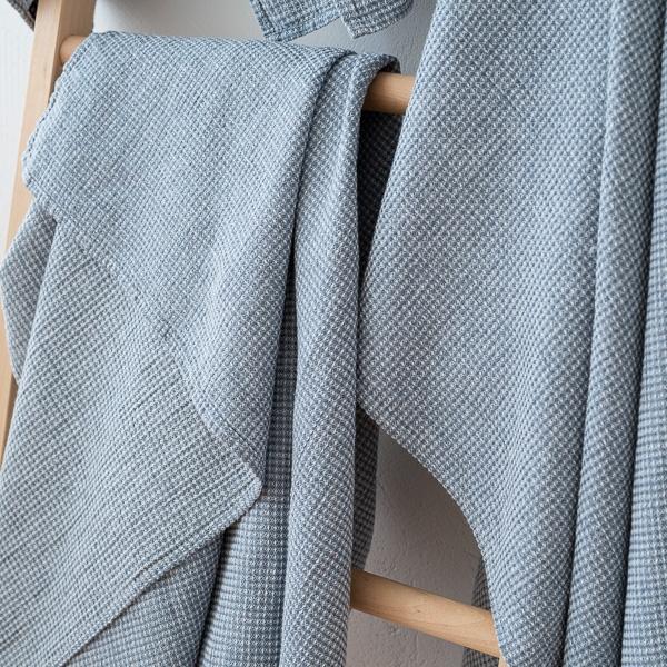 Linenme Stone Blue Linen Cotton Bath Towels Set Wafer Washed
