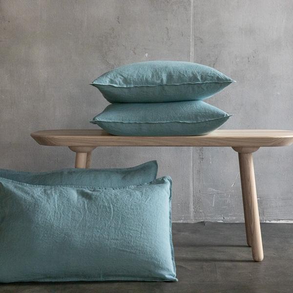 linenme Stone Blue Linen Cushion Cover Stone Washed