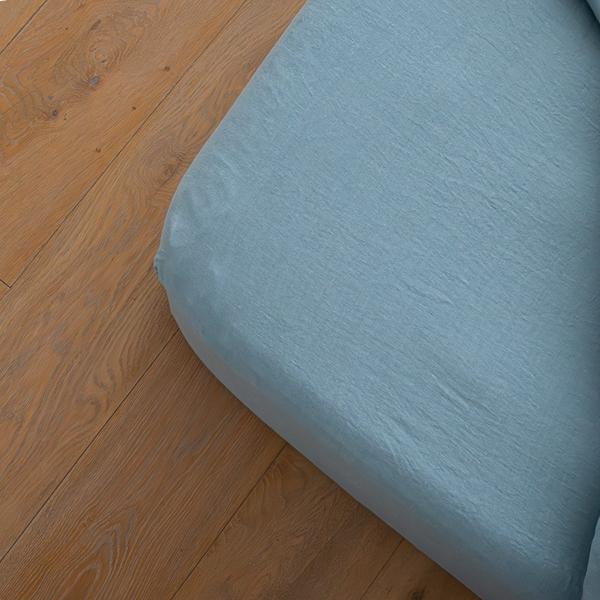 Linenme Stone Blue Linen Deep Fitted Sheet Stone Washed