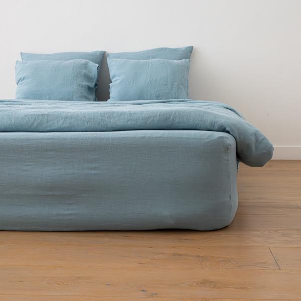linenme Stone Blue Linen Deep Fitted Sheet Stone Washed