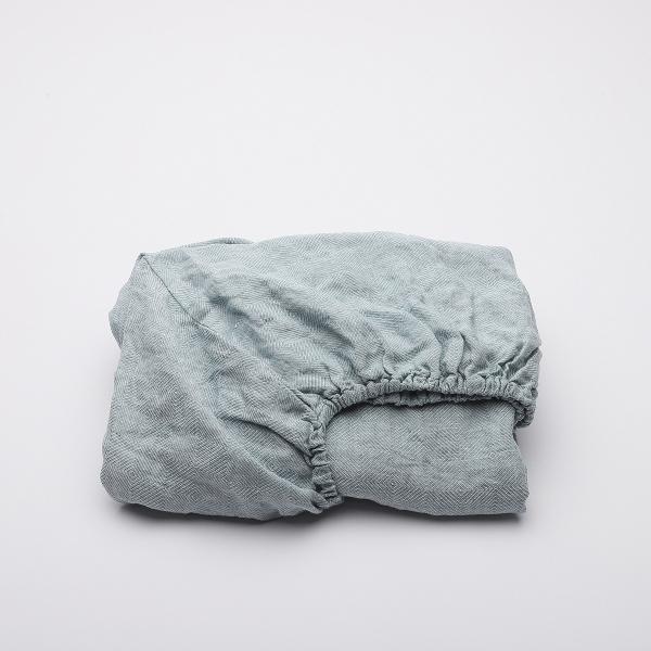 Linenme Stone Blue Linen Fitted Sheet Stone Washed Rhomb