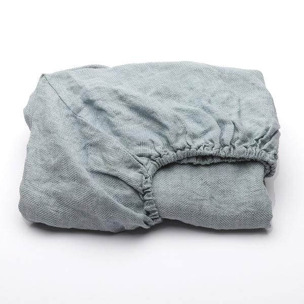 linenme Stone Blue Linen Fitted Sheet Stone Washed Rhomb