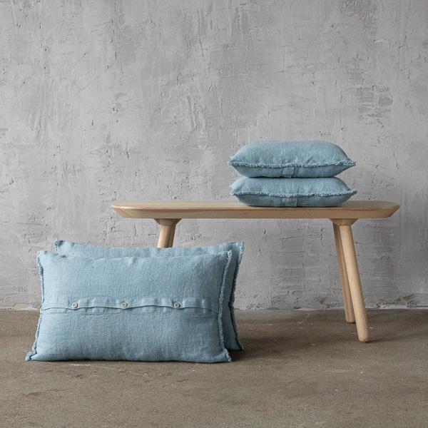 Linenme Stone Blue Rustic Linen Cushion Cover With Fringes