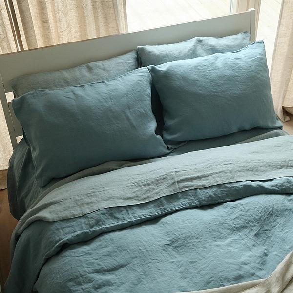 Linenme Stone Blue Stone Washed Rhomb Bed Linen Flat Sheet