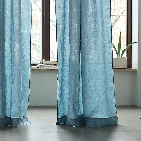 Linenme Stone Blue Stone Washed Rod Pocket Linen Curtain Panel