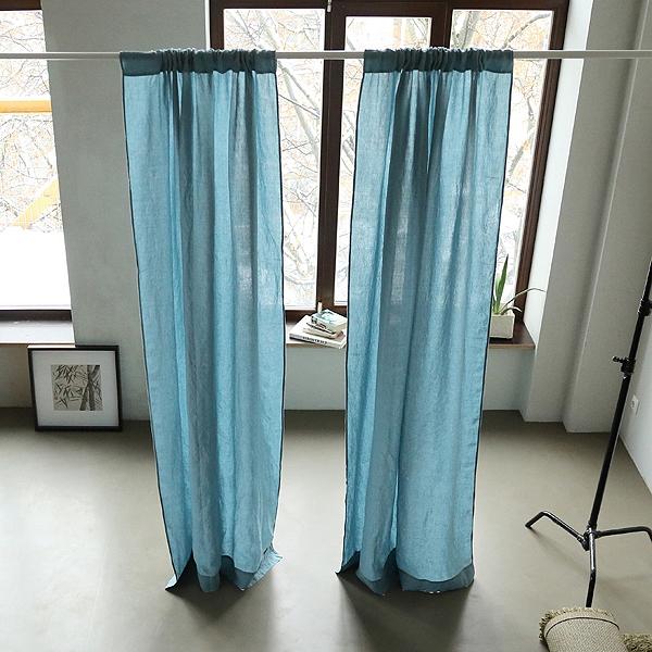 Linenme Stone Blue Stone Washed Rod Pocket Linen Curtain Panel