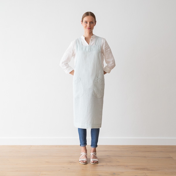 Linenme Stone Washed Linen Back Cross Apron Ice Blue