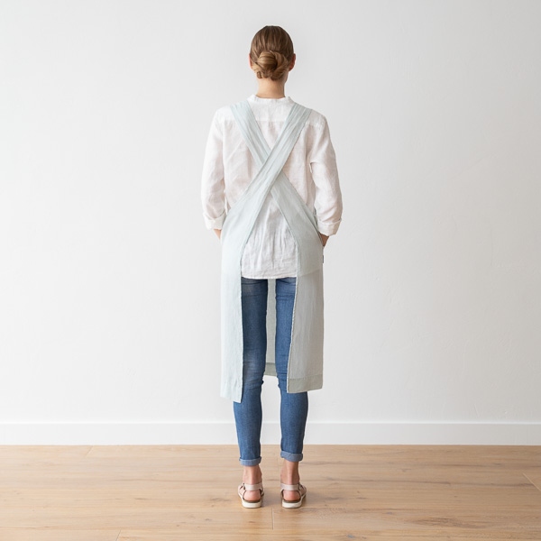 Linenme Stone Washed Linen Back Cross Apron Ice Blue