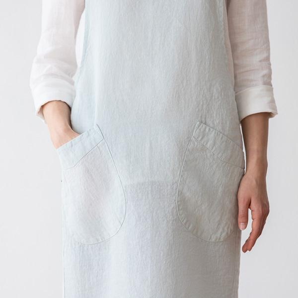 Linenme Stone Washed Linen Back Cross Apron Ice Blue