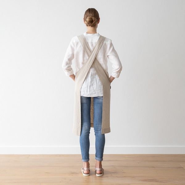 Linenme Stone Washed Linen Back Cross Apron Natural