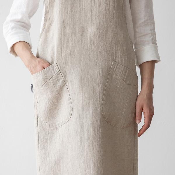 Linenme Stone Washed Linen Back Cross Apron Natural