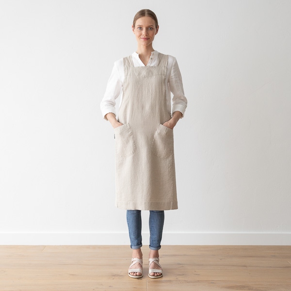 linenme Stone Washed Linen Back Cross Apron Natural