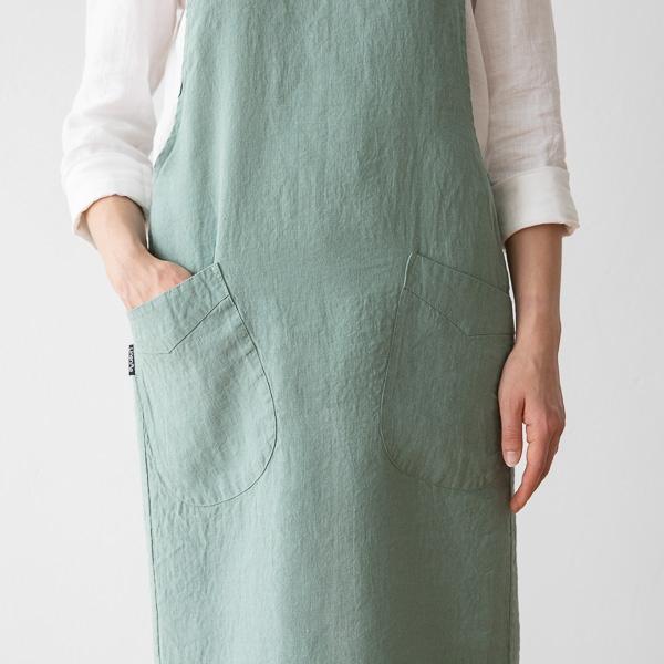 Linenme Stone Washed Linen Back Cross Apron Spa Green