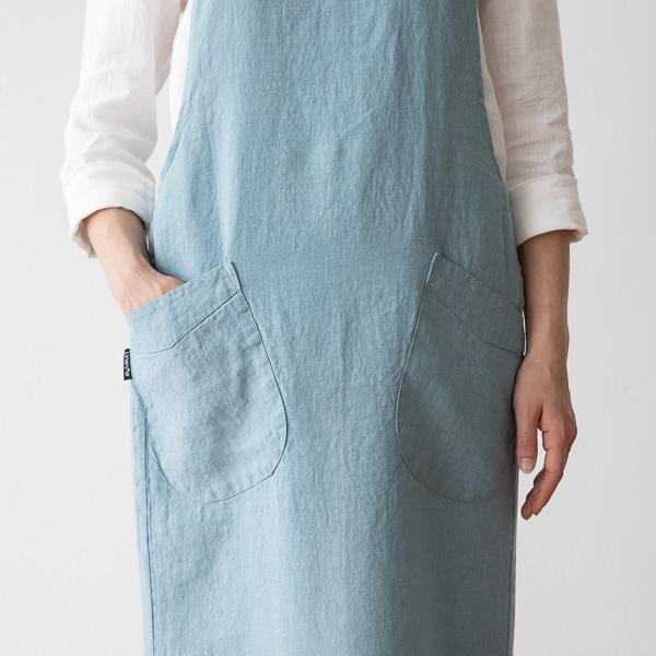 Linenme Stone Washed Linen Back Cross Apron Stone Blue