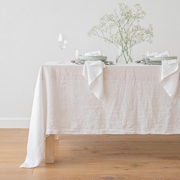 Linenme Stone Washed Linen Tablecloth Optical White