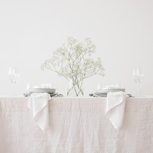 Linenme Stone Washed Linen Tablecloth Optical White