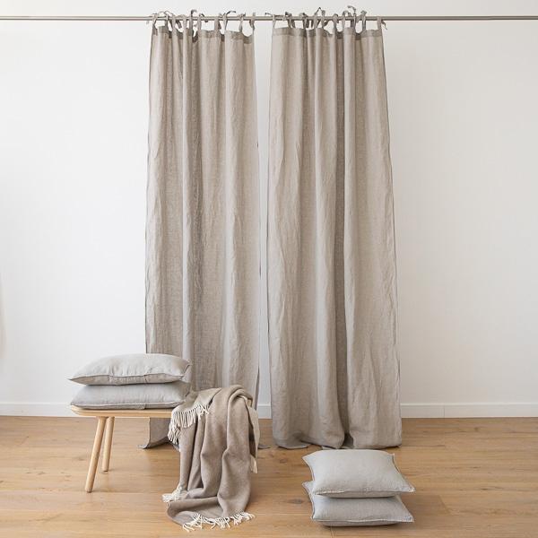 Linenme Taupe Stone Washed Linen Curtain Panel With Ties