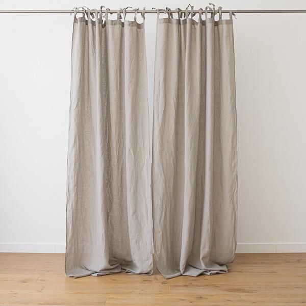 Linenme Taupe Stone Washed Linen Curtain Panel With Ties