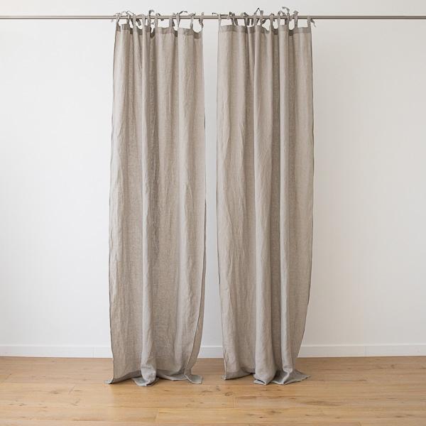 Linenme Taupe Stone Washed Linen Curtain Panel With Ties
