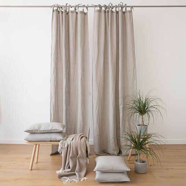 linenme Taupe Stone Washed Linen Curtain Panel with Ties