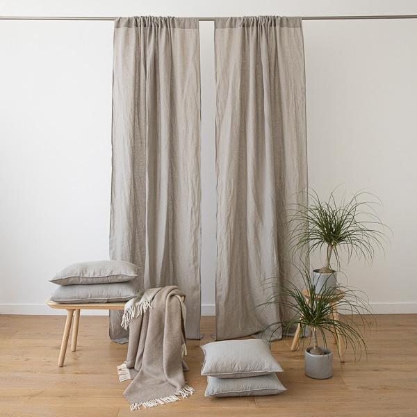 linenme Taupe Stone Washed Rod Pocket Linen Curtain Panel