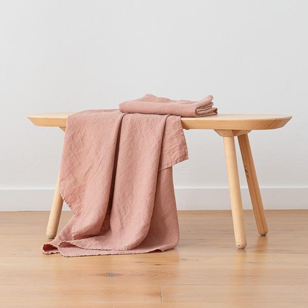 Linenme Vintage Rose Linen Waffle Bath Towel Washed