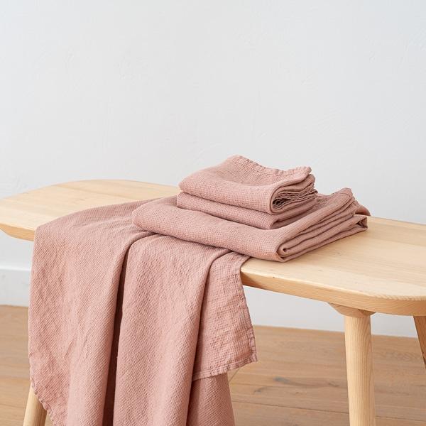 Linenme Vintage Rose Linen Waffle Bath Towels And Hand Towels Washed