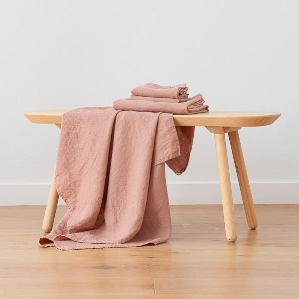 Linenme Vintage Rose Linen Waffle Bath Towels And Hand Towels Washed
