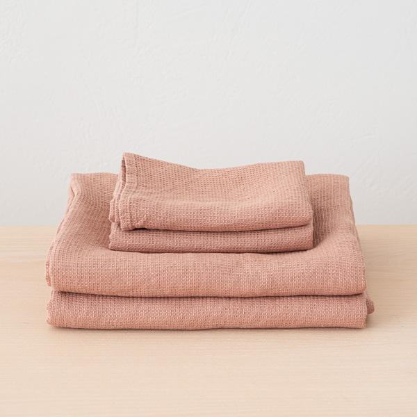 linenme Vintage Rose Linen Waffle Bath Towels and Hand Towels Washed