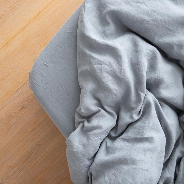 Linenme Washed Bed Linen Fitted Sheet Deep Pocket Slate Blue