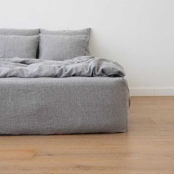 linenme Washed Bed Linen Fitted Sheet Melange Graphite