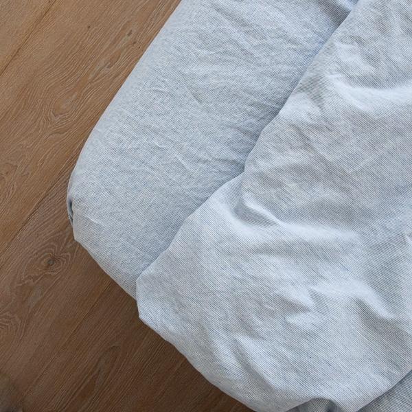 Linenme Washed Bed Linen Fitted Sheet Pinstripe Blue