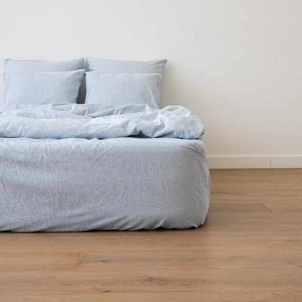 linenme Washed Bed Linen Fitted Sheet Pinstripe Blue