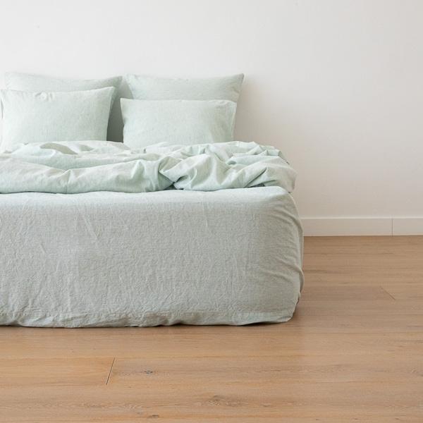linenme Washed Bed Linen Fitted Sheet Pinstripe Mint