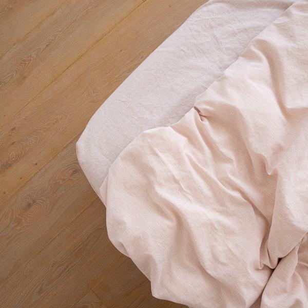 Linenme Washed Bed Linen Fitted Sheet Pinstripe Rosa