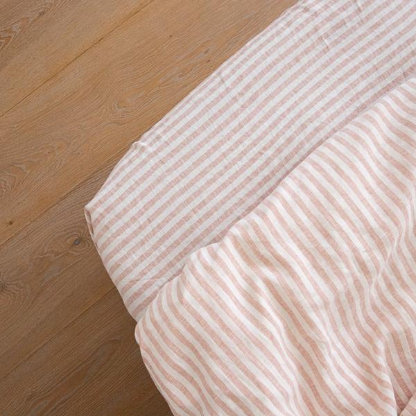 Linenme Washed Bed Linen Fitted Sheet Ticking Stripe Rosa