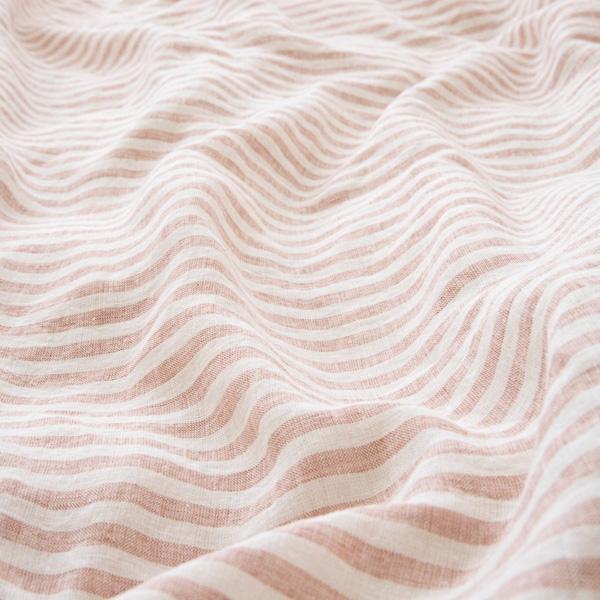 Linenme Washed Bed Linen Fitted Sheet Ticking Stripe Rosa
