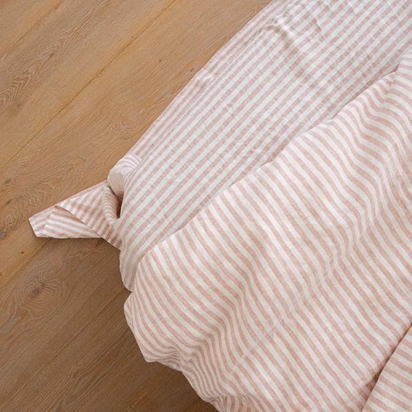 Linenme Washed Bed Linen Flat Sheet Ticking Stripe Rosa