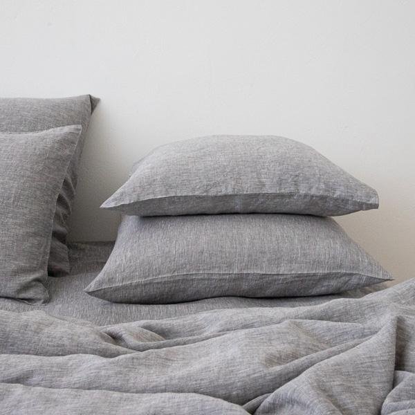 linenme Washed Bed Linen Pillow Case Melange Graphite