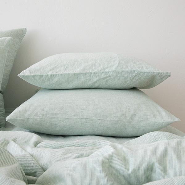Linenme Washed Bed Linen Pillow Case Pinstripe Mint