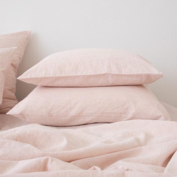 Linenme Washed Bed Linen Pillow Case Pinstripe Rosa