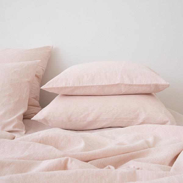 linenme Washed Bed Linen Pillow Case Pinstripe Rosa