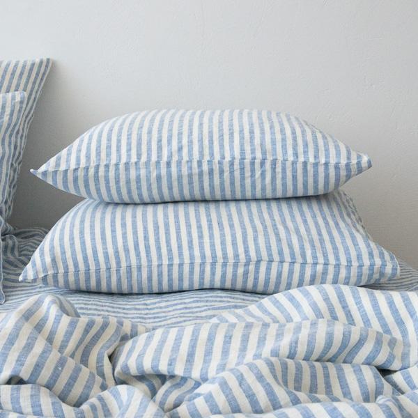 Linenme Washed Bed Linen Pillow Case Ticking Stripe Blue