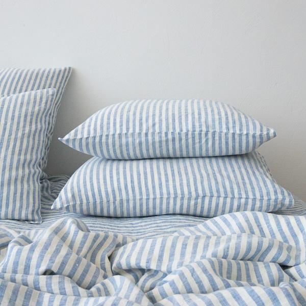 linenme Washed Bed Linen Pillow Case Ticking Stripe Blue